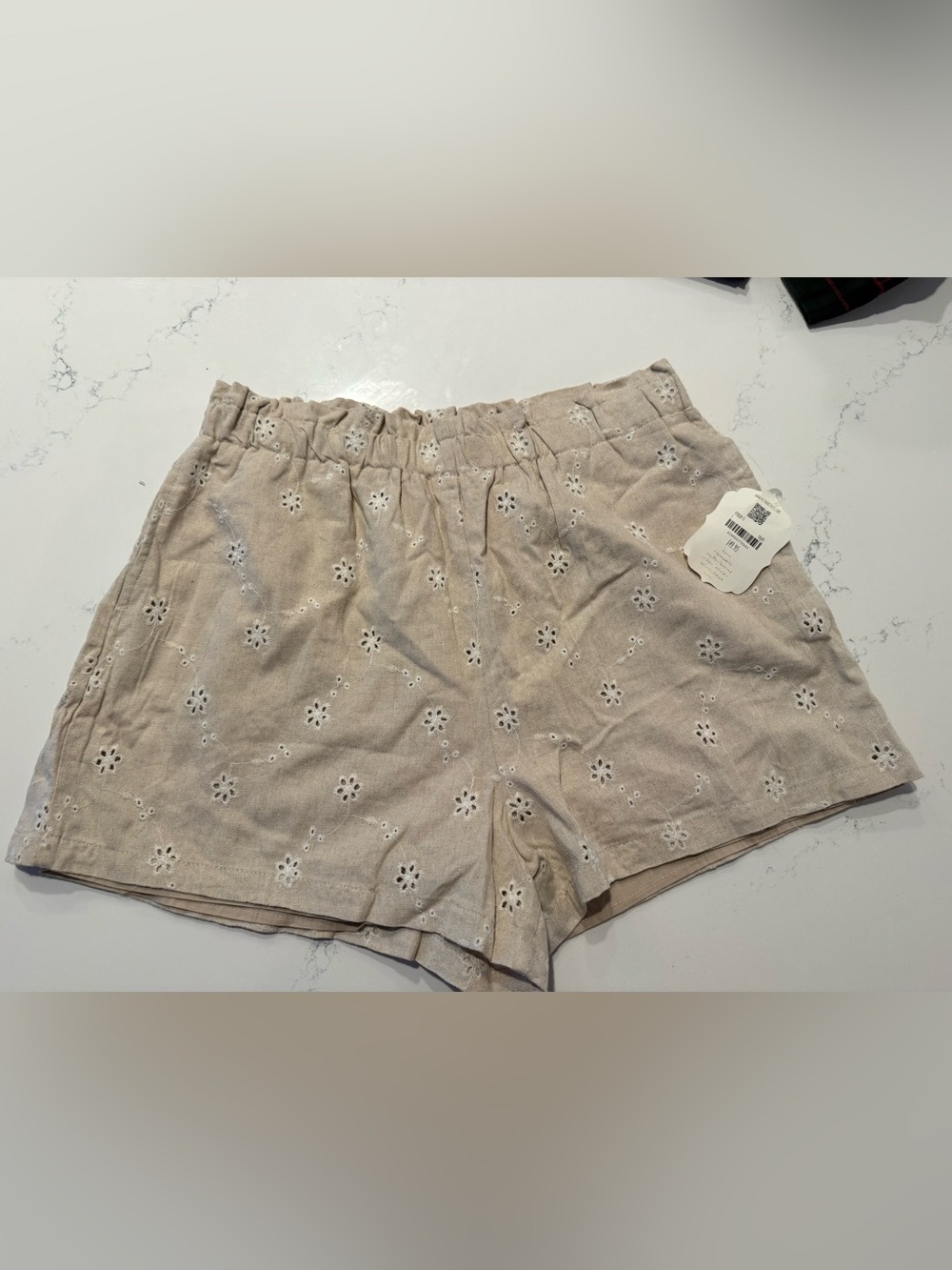 Altar'd State Cream Eyelet High-Waist Linen-Blend Shorts